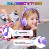 1 x RAW Customer Returns IFecco Kids Wireless Headphones with Microphone, Children Girls Bluetooth Headphones with Case, LED Lights Cat Ear Headphones for iPad Kids Tablet Smartphone School - RRP €32.12