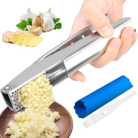 35 x Brand New Premium Garlic Press Stainless Steel Garlic Crusher with Silicone Garlic Peeler Cleaning Brush Garlic Cutter Dishwasher Safe Ginger Press Garlic Press Set Hand Crusher Silver  - RRP €629.3