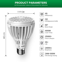 1 x RAW Customer Returns SANSI 24W LED Plant Lamp Full Spectrum, E27 White 300W Equivalent LED Growth Lamp for Indoor Plants, Grow Light with High PPFD, 4000K Daylight Plant Lights for Seeding and Fruiting - RRP €31.46