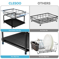 1 x RAW Customer Returns CLESOO Dish Drainer Stainless Steel Metal Dish Drainer - Multifunctional Extendable Dish Drainer with Draining Mat - Dish Rack for Sink Kitchen Worktop - RRP €39.95