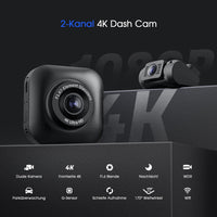 1 x RAW Customer Returns Dashcam car with front and rear 4K 1080P, WiFi car camera with loop recording, APP control, 170 wide angle and super night vision, WDR, G-sensor, 24 hour parking monitoring motion detection, super capacitor - RRP €99.99