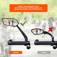 1 x RAW Customer Returns Homieway bicycle mirror left, bicycle rear view mirror extra large mirror surface, HD impact-resistant real glass 360 adjustable bicycle rear view mirror, long handle bicycle mirror for e-bike handlebars 22.2-25.4 mm  - RRP €22.61