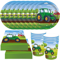 2 x Brand New MEZHEN Tractor Party Tableware Children s Birthday Tractor Party Tableware Tractor Birthday Party Supplies Set Paper Cups Paper Plates Napkins Children s Birthday Decoration 8 Guests - RRP €34.28