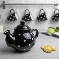 1 x Brand New City to Cottage - Teapot coffee pot for 2 cups Black and white Polka dots Handmade Teapot ceramic tableware 750 ml - RRP €36.95