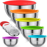 1 x RAW Customer Returns LEIKEEGO mixing bowl with lid set of 6, stainless steel bowl set with splash guard, mixing bowl set with 3 grater attachments, size 4.5L, 3L, 2.1L, 1.6L, 1.1L, 0.7L - RRP €23.99