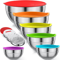 1 x RAW Customer Returns LEIKEEGO mixing bowl with lid set of 6, stainless steel bowl set with splash guard, mixing bowl set with 3 grater attachments, size 4.5L, 3L, 2.1L, 1.6L, 1.1L, 0.7L - RRP €27.99