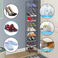 1 x RAW Customer Returns Hossejoy shoe rack with 10 shelves, metal shoe cabinet tall and narrow, multifunctional shoe rack, shoe storage, standing shelf for living room, bedroom, entrance area, hallway, 28 x 30.5 x 175 cm - RRP €24.19