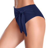 1 x Brand New SHEKINI Women s High Waist Elegant Ruched Abdominal Control Classic Knotted Decoration Black Bikini Panty Bottom Bikini Panty M, Dark Blue  - RRP €21.99