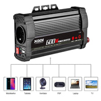 1 x RAW Customer Returns NDDI inverter 600W, voltage converter DC 12V to AC 230V, with work indicator light and 2 USB ports, suitable for mobile homes, cars, trucks etc., inverter, including car cigarette lighter plug - RRP €50.41