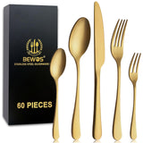 1 x RAW Customer Returns BEWOS cutlery set for 12 people, 60-piece titanium gold cutlery set including knife, fork, spoon, stainless steel cutlery, dishwasher safe matt gold  - RRP €61.3