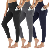 1 x RAW Customer Returns AMIYOYO Sports Leggings Women with Pocket High Waist Leggings Opaque Sports Pants Tummy Control Sports Leggings Long Stretchy Pants Yoga for Gym Fitness 3 Pack Black Dark Grey Dark Blue, XXL 50-54  - RRP €36.99