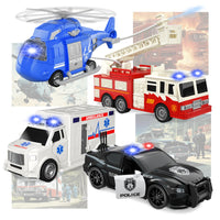 4 x Brand New Rescue Vehicle Playset, 4 Pack 1 20 Ambulance Toys, Fire Truck, Ambulance, Play Police Car and Toy Helicopter, Kids Toys for Boys 2 3 4 5 6 Years Old ift - RRP €156.24