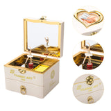 1 x RAW Customer Returns QOTSTEOS Wooden Retro Music Box Music Box Jewelry Box with Classic Rotating Ballerina Dancer Organizer with Mirror for Women Girls Gifts White  - RRP €24.79