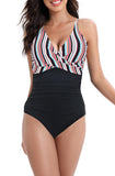 1 x RAW Customer Returns Laorchid one piece swimsuit swimwear v neck women swimsuit tummy control push up swimwear swimsuit high waist swimsuit dark bohemian vertical stripes with black 4XL - RRP €40.33