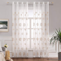 1 x RAW Customer Returns MIULEE Curtains with Floral Embroidery, White Curtains with Golden Pattern for Living Room, Bedroom Transparent Curtain with Eyelets, Set of 2 Voile Floral Transparent Curtains, Each H 245 XW 140cm - RRP €27.8