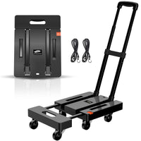 1 x RAW Customer Returns SPACEKEEPER Folding Hand Truck, 227KGS Heavy Duty Platform Cart with 6 Wheels and 2 Elastic Ropes for Luggage, Travel, Car, Shopping, Moving and Office, Black - RRP €46.99