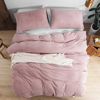 1 x RAW Customer Returns Freyamy Winter Plush Bedding Set 135 x 200 cm Cashmere Touch Fluffy Warm Duvet Cover Romantic Pink Coral Fleece Plain Duvet Cover with Zipper and 1 Pillowcase 80 x 80 cm - RRP €35.48