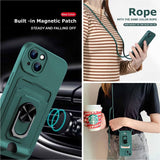 3 x Brand New JMstore Mobile Phone Chain Protective Case Compatible with iPhone 15 Plus, 360 Ring Stand Magnetic Iron Sheet Card Slot Camera Protection Shockproof Silicone Case-Green - RRP €61.2