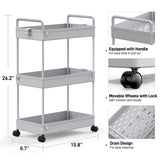 1 x RAW Customer Returns SOLEJAZZ 3 Tier Storage Cart Extendable Rolling Utility Cart Mobile Storage Shelf Organizer for Kitchen Bathroom Laundry Room Bedroom Tight Places Plastic Gray - RRP €26.99