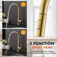 1 x RAW Customer Returns Tohlar low pressure kitchen faucet gold, low pressure kitchen faucet with pull-out shower, mixer taps for kitchen modern stainless steel sink faucet - RRP €80.66