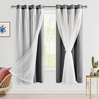 1 x RAW Customer Returns Hiasan Sheer Tulle Curtains with Tiebacks Gray Opaque Blackout Double Layer Sheer Curtains for Bedroom Living Room Height 160 x Width 132cm - RRP €40.61