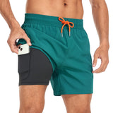 1 x Brand New Yaavii swimming shorts men s swimming trunks with compression liner 2 in 1 quick-drying beach trousers men s board shorts with zip pockets green M - RRP €18.14