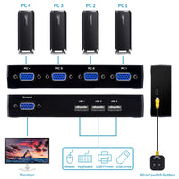 1 x RAW Customer Returns DGODRT VGA KVM Switch with 4 KVM cables, 4 port switch for 4PC sharing 1 video monitor, keyboard, mouse, printer, scanner - RRP €30.94