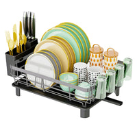 1 x RAW Customer Returns JOUING Dish Drainer Tableware Gray Dish Drainer with Cutlery Holder Dish Drainer with Drip Tray Metal Dish Rack for Sink Dish Drainer with Utensil Holder Grey  - RRP €30.24