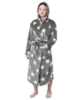 1 x RAW Customer Returns DiaryLook Women s fluffy, cozy dressing gown for women, long bathrobe for women with hood, dark gray star print - RRP €22.07