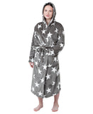 1 x RAW Customer Returns DiaryLook Women s fluffy, cozy dressing gown for women, long bathrobe for women with hood, dark gray star print - RRP €22.07