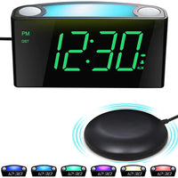 1 x RAW Customer Returns Vibrating Bedroom Alarm Clock, 7 Inch LED Dimmer, 7 Color Night Light, Adjustable Volume, Dual Alarms, 2 USB Ports for Deaf, Heavy Sleepers, Hearing Impaired - RRP €29.99