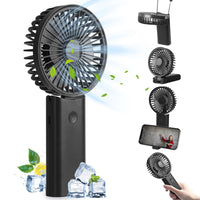 1 x RAW Customer Returns Hianjoo Handheld Fan Portable with Lanyard, Neck Fan Mini Fan, 4 IN 1 Foldable USB Fan with Base, Rechargeable Quiet Pocket Fan for Home and Outdoor - Black - RRP €24.0