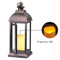 1 x RAW Customer Returns WRalwaysLX Decorative Lantern with Dancing Flame LED Timer Candle, Giant Lantern for Garden Indoor Outdoor Use, 41 cm Long Lantern with Door Opening, Plastic with Bronze Undertones - RRP €41.83