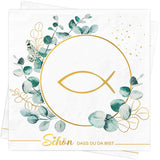 1 x RAW Customer Returns AFYHH Pack of 40 Napkins Wedding Birthday Fish Napkins Baptism Decoration Green Eucalyptus Beautiful That You Are There 3-Layer Napkins Sage Green Confirmation Communion Napkins Table Decoration White 33x33cm - RRP €9.06