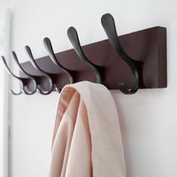 1 x RAW Customer Returns SKOLOO Coat Rack Wall Mount - Wood Brown Wall Coat Rack Hooks Wall Coat Rack Hanger Rack with 6 Hooks for Hanging Coats, Hats, Clothes, Scarves, Brown Black - RRP €25.99