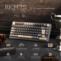 1 x RAW Customer Returns RK ROYAL KLUDGE M75 Gaming Keyboard Wireless 75 Percent TKL Mechanical Keyboard RGB 2.4 GHz Wireless Bluetooth USB-C QWERTZ with OLED Smart Display and Button Hot Swappable Brown Switches, Gray - RRP €110.41