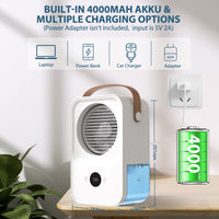 1 x RAW Customer Returns Mobile Air Conditioner with Aromatherapy, 4000mAh 4 IN 1 Mobile Air Conditioner Mini Portable Fan with Water Cooling Humidifier Spray Function 4 Levels, Mobile Air Conditioner Air Cooler for Room Office - RRP €40.95