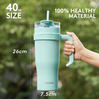 1 x RAW Customer Returns Autsel 40oz drinking cup with lid and straw, 1200ml thermal mug with straw and handle, double-walled stainless steel vacuum insulated mug coffee mug to go, portable car mug - RRP €20.09