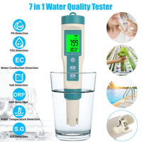 1 x RAW Customer Returns pH meter water, digital PPM meter water, 7 in 1 PH TDS SALT ORP SG TEMP EC meter with ACT, TDS meter for drinking water, aquarium, hydroponics, salt water, SPA - RRP €40.33