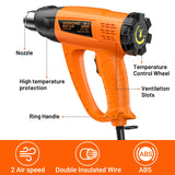 1 x RAW Customer Returns Professional Heat Gun 2000W, SEEKONE Hot Air Gun 60-600 Adjustable Temperature, 2 Air Flow, Overload Protection, Ceramic Heating Core, Ring Handle, 7 Accessories - RRP €32.45