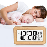 3 x RAW Customer Returns DTKID alarm clock, digital alarm clock made of bamboo with large LCD display, date and temperature display with snooze and night light function, for home, bedroom, office, battery-operated alarm clock, gift - RRP €59.64