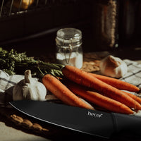 1 x RAW Customer Returns hecef Knife Set of 6 with Matching Blade Protective Knife Sheath, Black Oxide Set with Knife, Scratch Resistant and Rust Proof, Non-Stick Black Color Coating - RRP €29.71