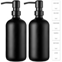 1 x RAW Customer Returns GMISUN soap dispenser black, 500ml dishwashing liquid dispenser for kitchen and bathroom, 2 pieces modern soap dispenser glass with black matt pump made of stainless steel and labels, soap dispenser - RRP €17.14