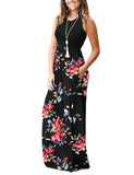 1 x Brand New AUSELILY Women s Summer Sleeveless Loose Maxi Dress Casual Long Dress with Pockets S, Rose Black  - RRP €32.99