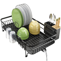 1 x RAW Customer Returns SAYZH Dish Drainer, Expandable 32.5cm-54.6cm Dish Drainer with Utensil Holder Cup Holder, Dish Drainer and Dish Draining Board Set for Kitchen Counter, Black - RRP €39.68