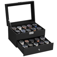 1 x RAW Customer Returns SONGMICS Watch box, watch box with glass lid, 2 levels, watch case with removable watch cushions, watch box, gift idea, PU cover in black, velvet lining in black JWB020B01 - RRP €39.99