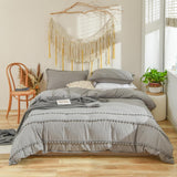 1 x RAW Customer Returns Freyamy Bohemian Bedding 155x220cm 2-piece Light Grey Grey Pom Pom Boho Chic Bedding Washed Microfiber Bedding Sets Soft Duvet Cover with Zipper and 1 Pillowcase 80x80cm - RRP €38.28