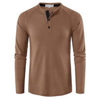 1 x RAW Customer Returns Men s Long Sleeve Shirts, Henley Shirt Cotton, Men s Basic Long-Sleeved Shirts, Casual T-Shirt with Buttons Solid Color, Waffle Knit Causal Shirt Brown L - RRP €22.18