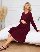 1 x Brand New MAVIS LAVEN Women s Maternity Dress Rib Knit Crew Neck Long Sleeve Casual Maternity Dresses for Photo Shoot Baby Shower, Wine Red XL - RRP €27.06