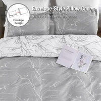 1 x RAW Customer Returns Lekesky bed linen 220x200, bed linen 3-piece duvet cover, floral pattern microfiber 220x200 bed linen set microfiber with pillowcase with zipper 80x80cm 2, gray white - RRP €30.24